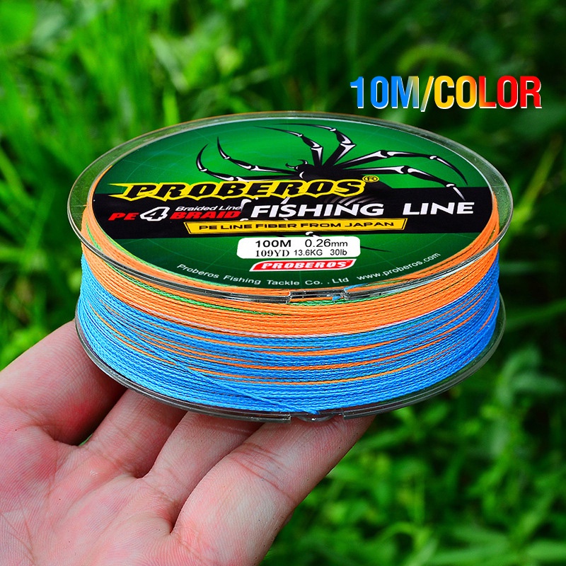 สายเอ็นตกปลา แบบถัก PE 0.4 100 เมตร หลากสี 4 เส้น#-8# อุปกรณ์ตกปลา ลวดถัก