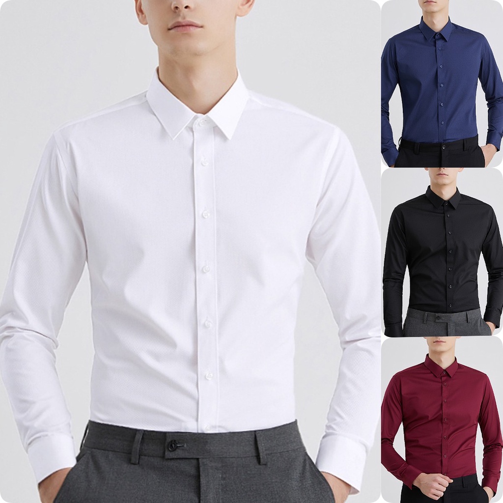 Baju Kemeja Lelaki Kemeja Lelaki เสื้อเชิ้ตแขนยาว Slim Fit Baju Lelaki เสื้อเชิ้ตธุรกิจเสื้อเชิ้ตอย่างเป็นทางการผู้ชาย