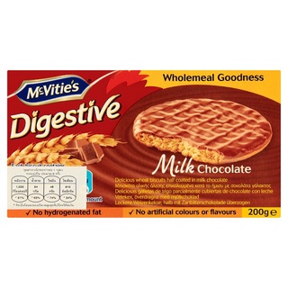 🔥แนะนำ!! แมคไวตี้ส์ ไดเจสทีฟ บิสกิตเคลือบช็อกโกแลตนม 200กรัม Mc Vities Digestive Milk Chocolate Wheat Biscuits 200g