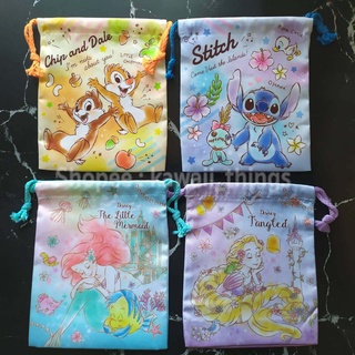 [พร้อมส่ง] กระเป๋า ถุงผ้าหูรูด ลาย แอเรียล ราพันเซล สติช ชิพกับเดล Ariel Rapunzel Stitch Chip Dale  เจ้าหญิงดิสนีย์