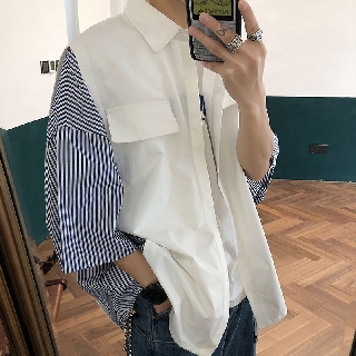 🔥Hot Sale ฤดูร้อนลายเย็บชายเสื้อเกาหลีเทรนด์หลวมเสื้อเชิ้ตแขนสั้นเสื้อป่าคู่นิ้วเสื้อ