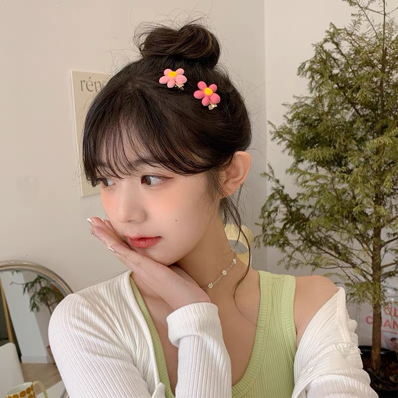 ชุดกิ๊บติดผม รูปหัวใจ ประดับโบว์ และดอกไม้น่ารัก สีชมพูหวาน แบบเรียบง่าย เครื่องประดับ สําหรับผู้หญิง