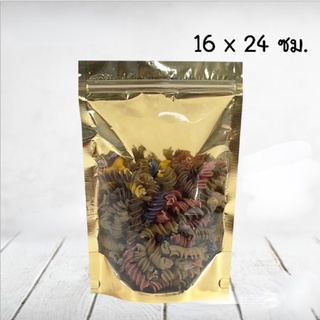ถุงซิปล็อค หน้าใส หลังทอง ตั้งได้ 16x24ซม [50ใบ]