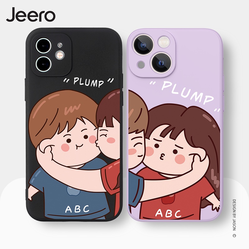 Jeero เคสคู่ เคสไอโฟน คู่รัก ขอบเหลี่ยมกันกระแทกซิลิโคนนุ่มการ์ตูนน่ารักตลก เคสโทรศัพท์ Compatible for iPhone 16 15 14 13 12 11 Pro Max SE 2020 X XR XS 8 7 Plus พลัส HFE488
