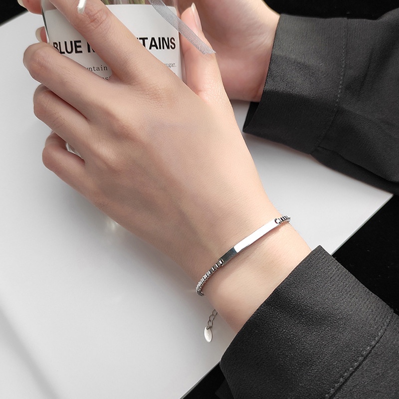 [VV Home] สร้อยข้อมือแฟน 925 เงินสเตอร์ลิง Simple One-word อินเทรนด์ Cool สร้อยข้อมือเวอร์ชั่นเกาหลี