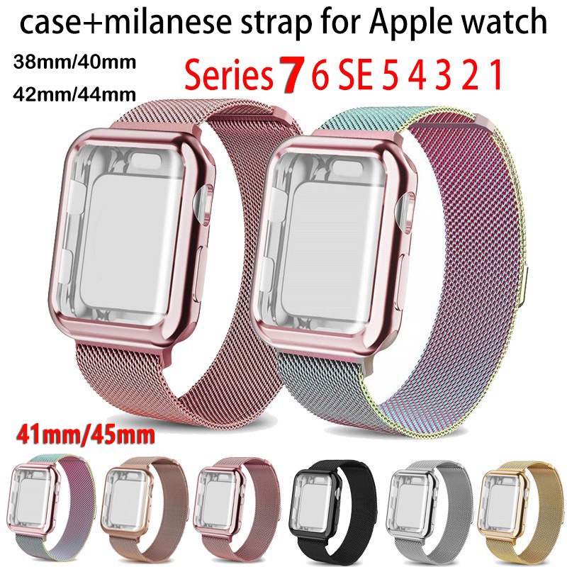 สาย Apple Watch 7 สายนาฬิกาสแตนเลส พร้อมเคส สำหรับ 41 มม 45มม applewatch ซีรีส์ 6 SE 5 4 3 2 1 เกราะป้องกัน38 มม 42 มม 4