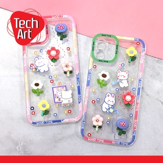 i6+ / i7+ / i11 / i13 เคสมือถือนิ่มใสกันกล้อง ซิลิโคน TPU ติดการ์ตูนดอกไม้นูน ลายสุดน่ารัก เคสโทรศัพท์มือถือ