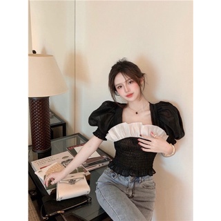 เสื้อแขนตุ๊กตา สม็อคช่วงเอว น่ารัก🖤