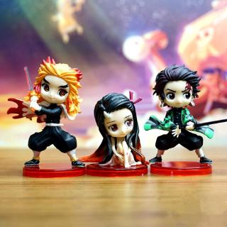 ใหม่ ! รุ่น Q 3 Pcs/set Demon Slayer Nezuko  Tanjiro Shinjurou PVC Doll Model