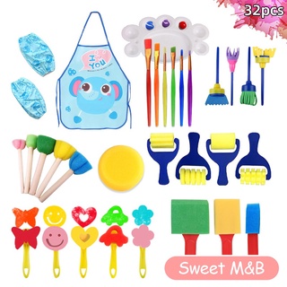 ☂✺Kids Art Set | 32-Piece Painting Set with 6 Paint Brushes &amp; 5 Sponge Stamp Brushes, Drawing Supplies with Cute Art Apr