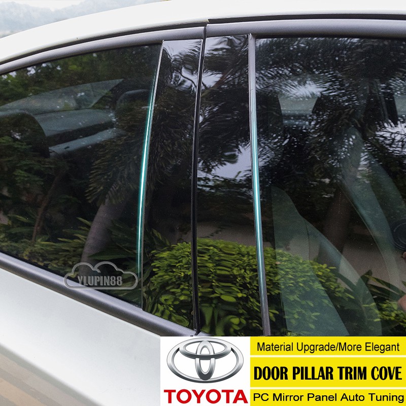 รถประตูด้านข้างเสาโพสต์ Trim PC แผงสีดําเคลือบเงา Car Care หน้าต่างเสา Protector สติกเกอร์รูปลอกสําหรับ Toyota RAV4 Camry Vios Yaris Corolla