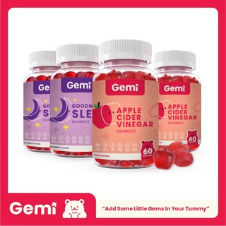 Gemi เจมมี่ แอปเปิ้ลไซเดอร์วิเนการ์และกู๊ดไนท์สลีพกัมมี่ รวม 4 กระปุก / Gemi ACV &amp; Goodnight Sleep Gummy / GemiGummi