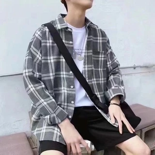 ล้างสต็อก🪐 A09 ☢เสื้อเชิ้ตแขนยาว ลายสก๊อต สำหรับผู้ชาย ทรงหลวม สไตล์เกาหลี ขนาด M-2XL