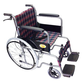 KT รถเข็นผู้ป่วยคนชรา  Wheelchair คนแก่ วีลแชร์ พับได้ KT907EBV (ลายสก๊อตม่วงแดง)