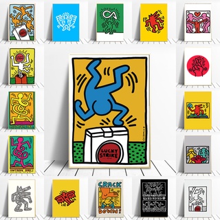 ภาพโปสเตอร์ Keith Haring Abstract วินเทจบนผ้าแคนวาสตกแต่งผนังห้องนั่งเล่น