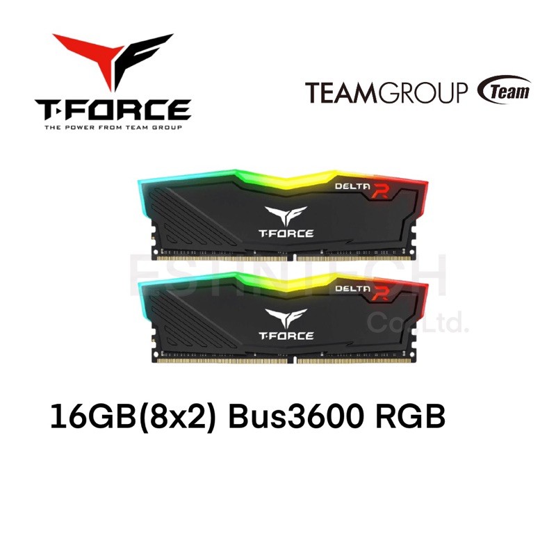 RAM(แรม) DDR4(3600) 16GB (8GBX2) T-Force TEAM DELTA RGB Black