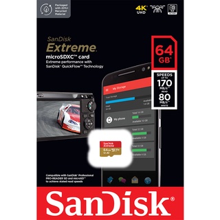 SanDisk Extreme microSDXC Card V30 U3 64GB 170MB/s R, 80MB/s W (SDSQXAH-064G-GN6MN*1) Mobile Gaming , Nintendo Switch ประกัน Synnex ตลอดอายุการใช้งาน