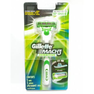 🌸 sale ผลิตปี 2017 🌸 Gillette Mach 3 (Mach3) Razor Sensitive ยิลเลตต มัคทรี เซนซิทีฟ ใบมีดโกนพร้อมด้าม