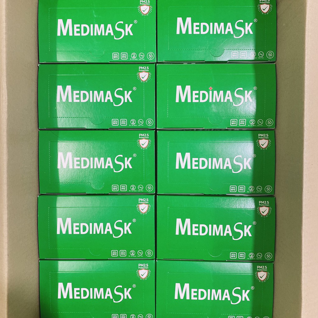 หน้ากากอนามัย สีเขียว มีแผ่นกรองเชื้อโรค หน้ากากอนามัย 3ชั้น Mask แมส ผ้าปิดจมูก MediMask