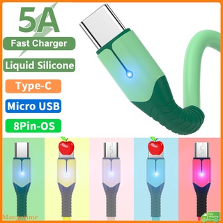 【จัดส่งรวดเร็ว】สายชาร์จโทรศัพท์ Android Micro USB i-P Type C 5A พร้อมไฟ LED