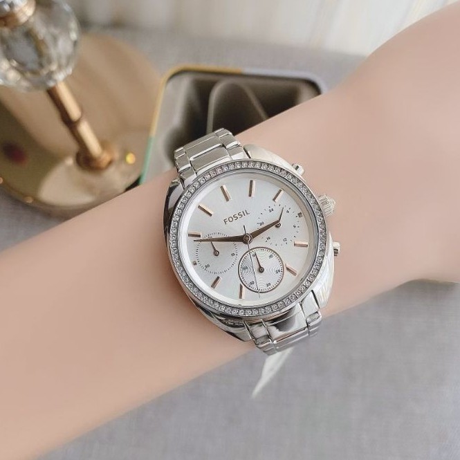 🎀 (สด-ผ่อน) นาฬิกา สีเงิน ขนาด 34 มิล BQ3657 FOSSIL Vale Chronograph Stainless Steel Watch