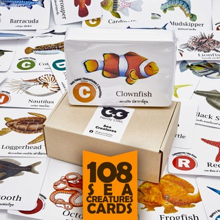 แฟลชการ์ด บัตรคำ การ์ดคำศัพท์ Flash Cards [หมวดสัตว์ใต้ทะเล Sea Creatures] จำนวนใบมากที่สุด 108 ใบ เสริมพัฒนาการ