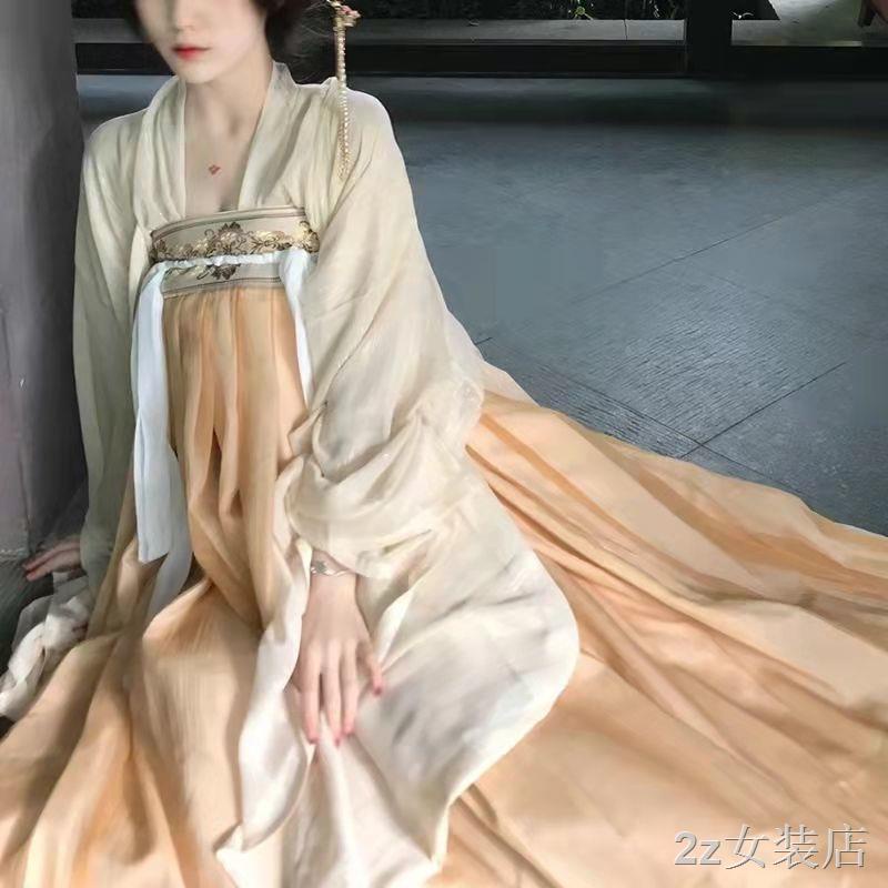 Hanfu ผู้หญิงกระโปรงยาวหน้าอกเครื่องแต่งกายโบราณสไตล์จีนเสื้อเชิ้ตแขนยาวสไตล์โบราณ