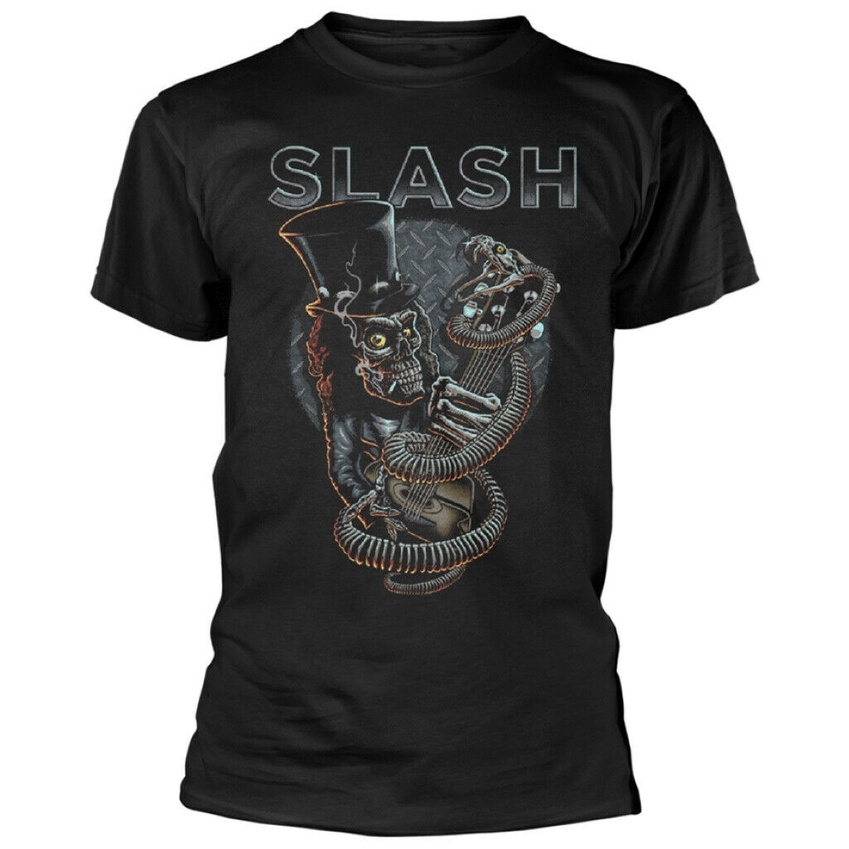 แขนสั้นcrew neckเสื้อยืด พิมพ์ลาย Slash 'Skull Guitar Snake' สีดํา สไตล์คลาสสิก สําหรับผู้ชาย 866613