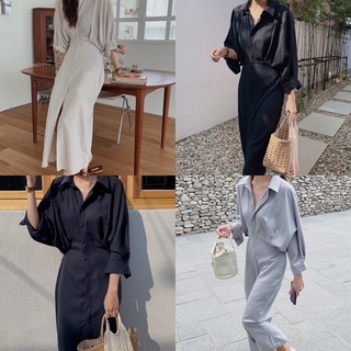 พร้อมส่ง 🐻 minimal long dress C1556 เดรสยาวเชิ้ต เดรสยาวมินิมอล มี 3 สี อมเทา เบจ กรม