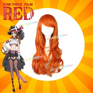 ONE PIECE Nami คอสเพลย์วิกผม ONE PIECE FILM RED สีส้มยาวหยิกผมสังเคราะห์ทนความร้อนผู้หญิงปาร์ตี้คอสเพลย์วิกผม + หมวกวิกผมฟรี