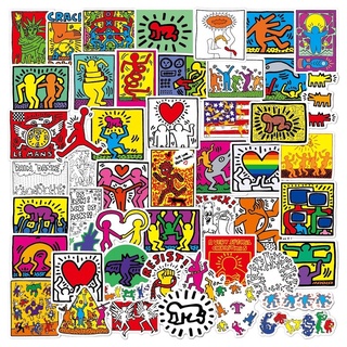 Z&amp;m Keith Haring สติกเกอร์ ลายกราฟฟิติ กันน้ํา สําหรับตกแต่งของเล่น 50 ชิ้น ต่อชุด