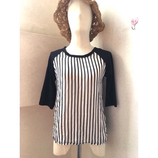 (มือ2) เสื้อลายทางแขน 5ส่วน