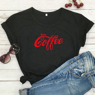 หญิง T เสื้อ Enjoy Coffee Letter พิมพ์ T เสื้อผู้หญิง Streetwear Basic Cotton Tees Cola Tshirt Harajuku สโลแกน Tops