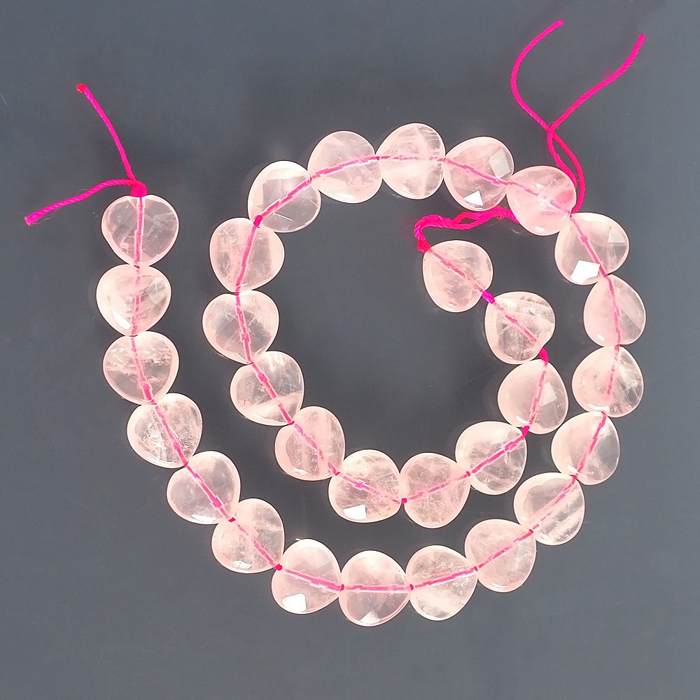 ลูกปัดหินแท้ ลักษณะเม็ดรูปหัวใจเจียเหลี่ยม หินโรสควอส์ (Rose Quartz) 14 mm (LZ-0278 สีชมพู)