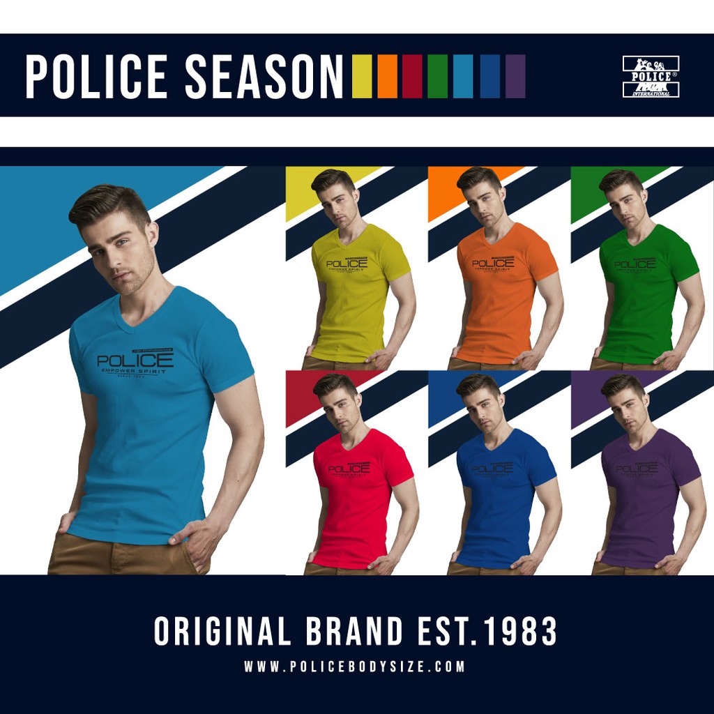 Police Bodysize เสื้อยืดคอวี รุ่น Season ทรง Slim fit พอดีตัว ใส่ได้ทั้งผู้ชาย/ผู้หญิง (รหัส : FS007,BS005,XS004)