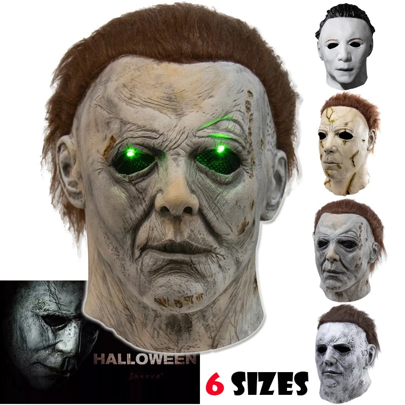 พร้อมส่ง เกมหน้ากากน่ากลัวสำหรับปาร์ตี้ฮาโลวีน หน้ากากไฟ LED ฆาตกรสยองขวัญสำหรับผู้ใหญ่ ฮาโลวีน Michael Myers คอสเพลย์แต่งกายอุปกรณ์ประกอบฉาก(มีให้เลือก 6 ขนาด)