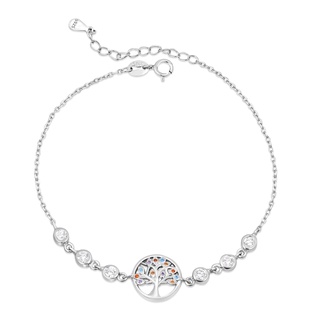 SILVER THAI Silver Tree of Life Bracelet with Cubic Zirconiaสร้อยข้อมือตรงกลางเป็นรูปต้นไม้ประดับเพรชcz