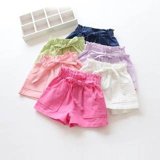 กางเกงขาสั้นเด็กผู้หญิง ผ้าลินิน สีสวยสดใส