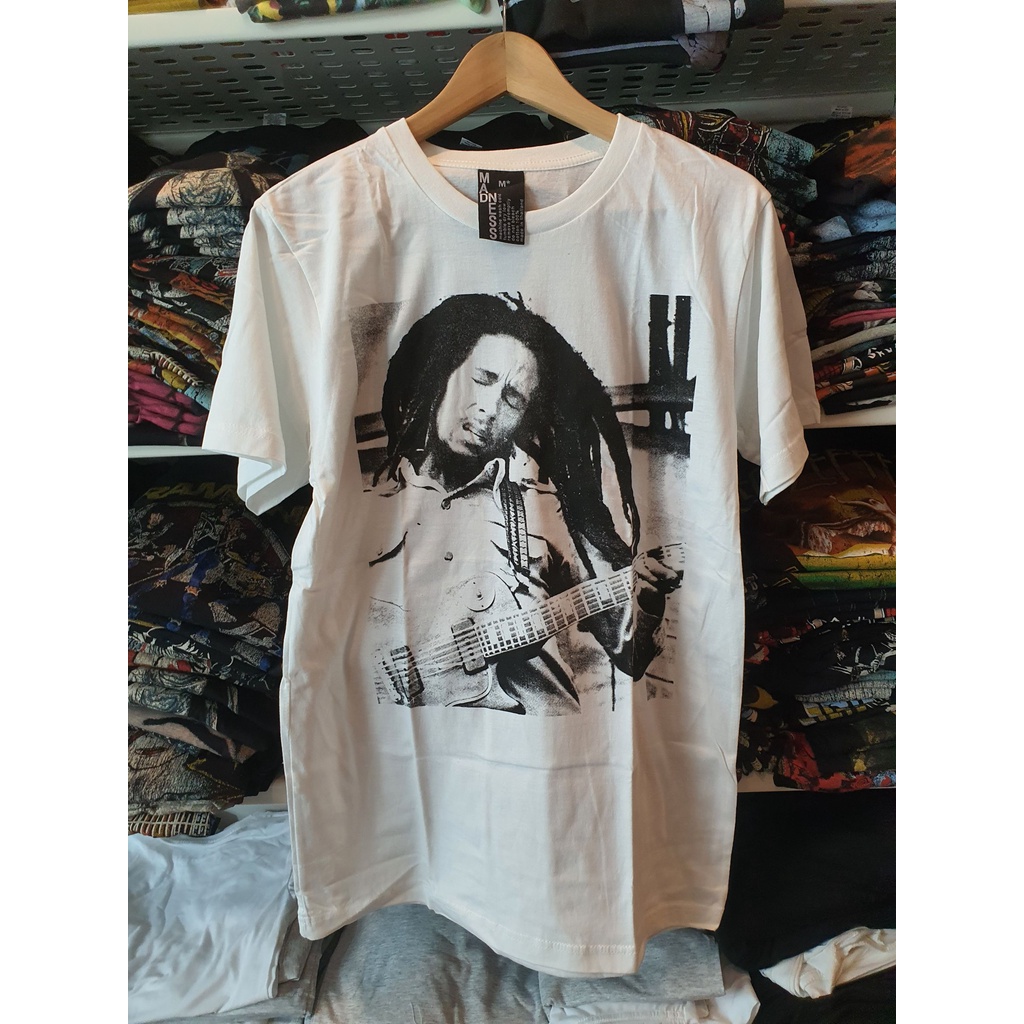 เสื้อยืดคอกลมเสื้อยืด บ็อบ มาร์เลย์ Bob Marley T-shirtผ้าฝ้ายแท้