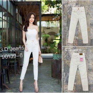 G.D.Jeans รุ่น 90139-6#กางเกงขายาวผ้าลูกฟูกเอวสูงผ้ายืดทรงกระบอกเล็กแต่งกระเป๋าหน้า