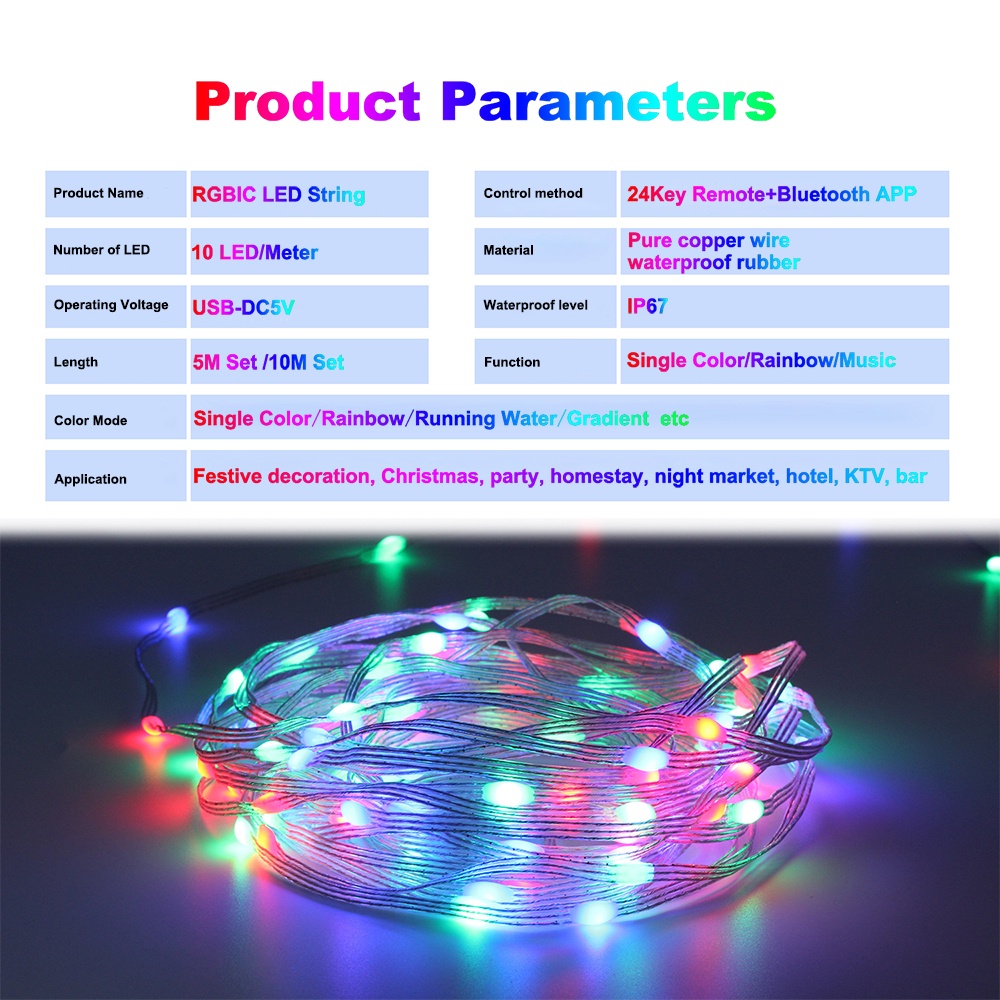 Ltg-gee สายไฟหิ่งห้อย LED RGBIC WS2812B USB กันน้ํา สีรุ้ง พร้อมรีโมต ...