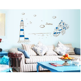 SALE Transparent Wall sticker สติ๊กเกอร์ติดผนัง Santorini (กว้าง130cm.xสูง77cm.)