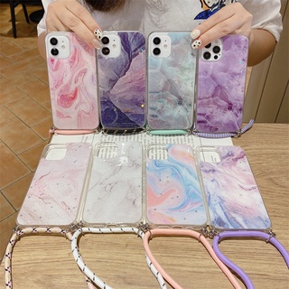 เคส สำหรับ Iphone 7 8 Plus X Xs Max Xr 11 12 13 Pro Max เคสโทรศัพท์มือถือ Tpu ลายหินอ่อน พร้อมสายคล้องเคสไอโฟน 13