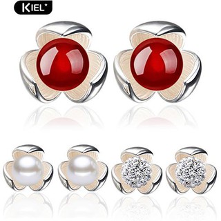 Kiel ดอกไม้ 925 เครื่องประดับเงินสเตอร์ลิง Rhinestone Ball Earrings เครื่องประดับงานแต่งงาน