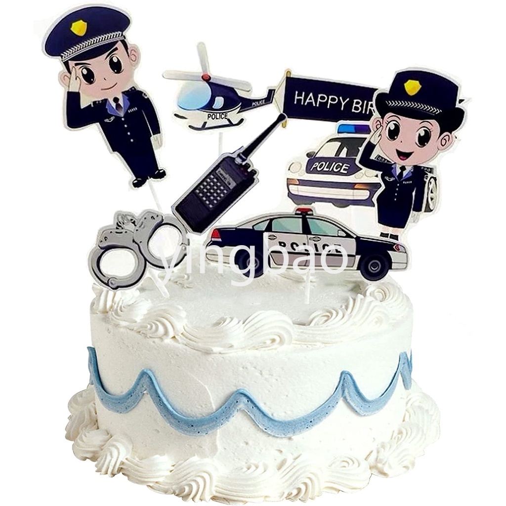 ป้ายปักหน้าเค้กวันเกิด Happy Birthday สําหรับตกแต่งเค้กตํารวจ ธีมตํารวจ 7 ชิ้น