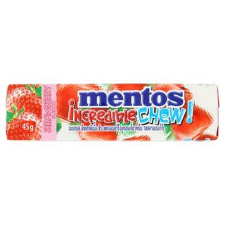 🔥แนะนำ!! เมนทอส อินเครดิเบิ้ล ชิว ลูกอมเคี้ยวหนึบ รสสตรอเบอร์รี่ 45กรัม Mentos Incredible Chew Strawberry Flavour Chewy