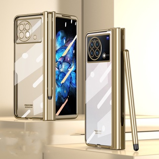 ปากกาสไตลัส พร้อม Funda สําหรับ VIVO X Fold 5G เคสชุบ บานพับ ใส ด้านหน้า กระจกนิรภัย ช่องเสียบปากกา
