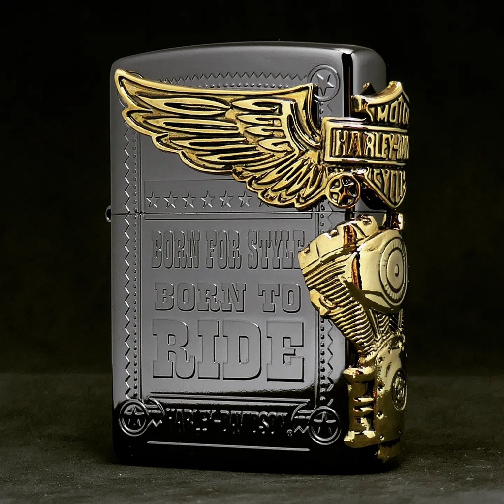 ซิปโป้ รุ่น HDP-48 Harley Davidson - Engine Wings (Black-Gold) ของแท้ รับประกันตลอดชีวิต