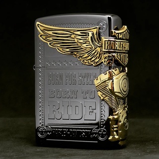 Zippo HDP-48 Harley Davidson - Engine Wings (Black-Gold) ของแท้ รับประกันตลอดชีวิต