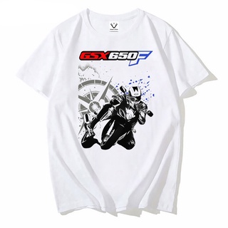 คอตต้อนคอกลมเสื้อยืดแขนสั้นลําลอง พิมพ์ลายรถจักรยานยนต์แข่งขัน GSX-S 650F 1000 สไตล์วินเทจ สําหรับผู้ชาย และคู่รักS-5XL